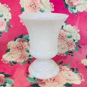 Vintage 70s 80s Milk Glass Pedestal Vase Vtg Home Decor White Cottage Core Style